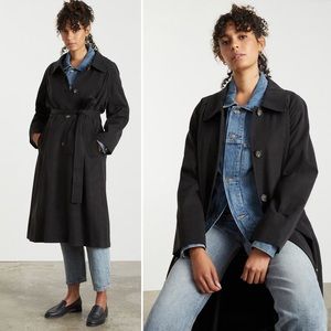 EVERLANE The Gathered Drape Trench Coat Long Button Front Pockets Size Large NEW